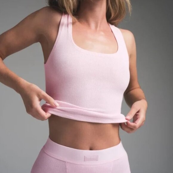 SKIMS Cotton Rib Tank Womens XXS 2XS Cherry Blossom Pink Sleeveless Top NWT - Picture 1 of 7